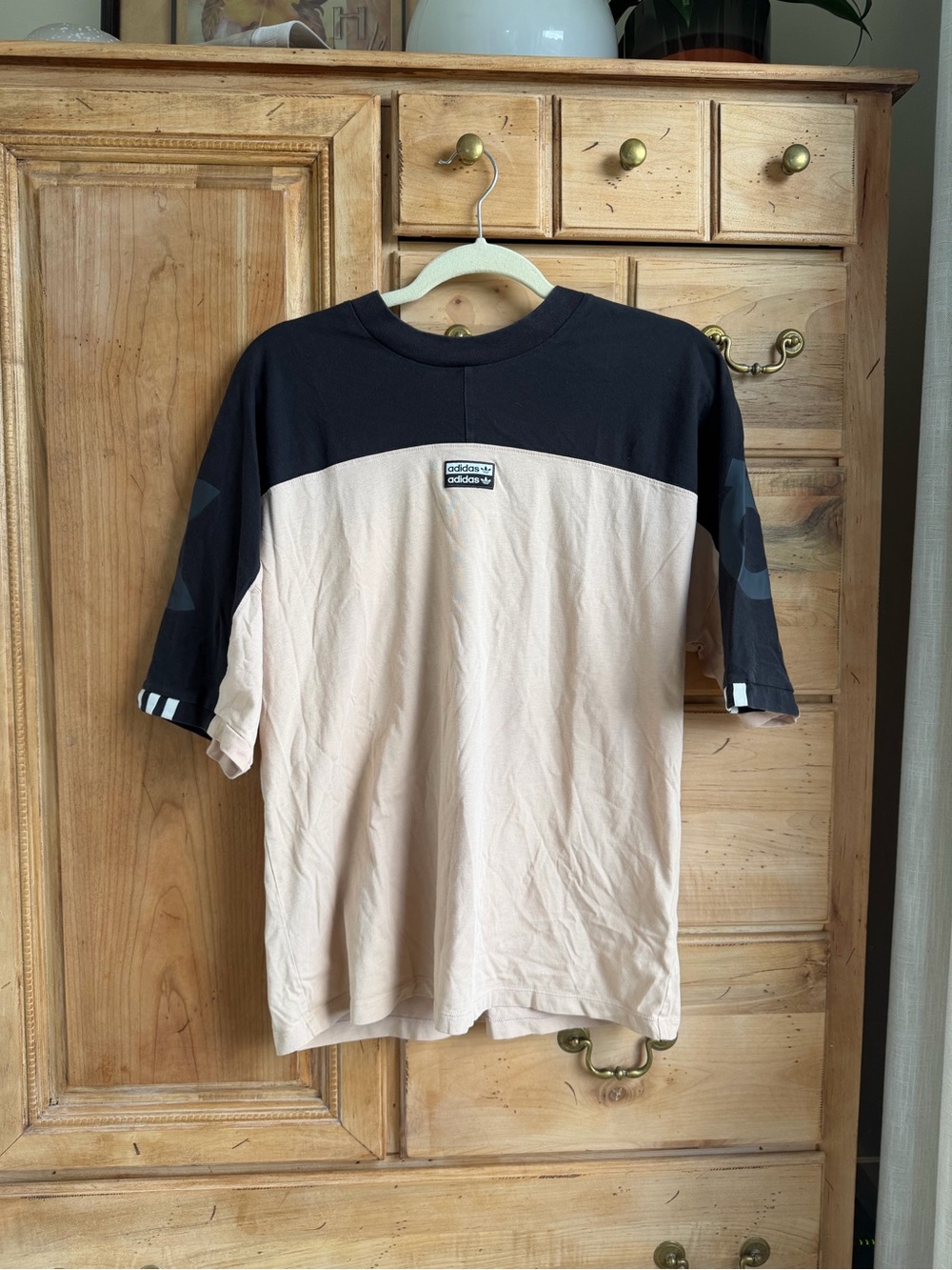 adidas Two-Tone Short Sleeve Tee in Black & Beige